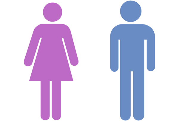 Man and woman silhouette outline toilet pink and blue