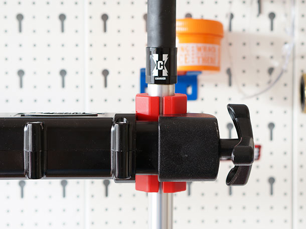 Securing a RockShox Charger Damper in a bicycle work stand