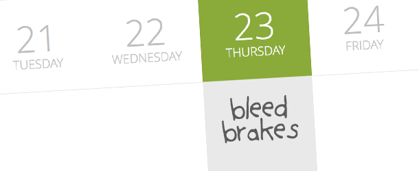 Calendar showing time to bleed brakes