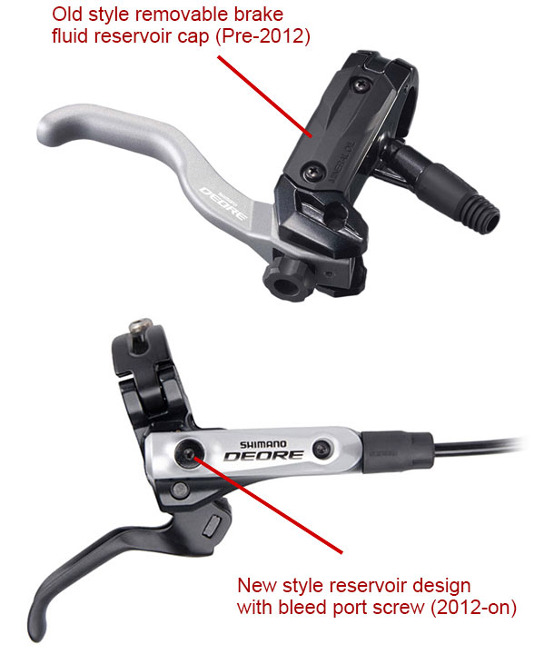 Old Shimano brake fluid reservoir vs new brake lever design 2012